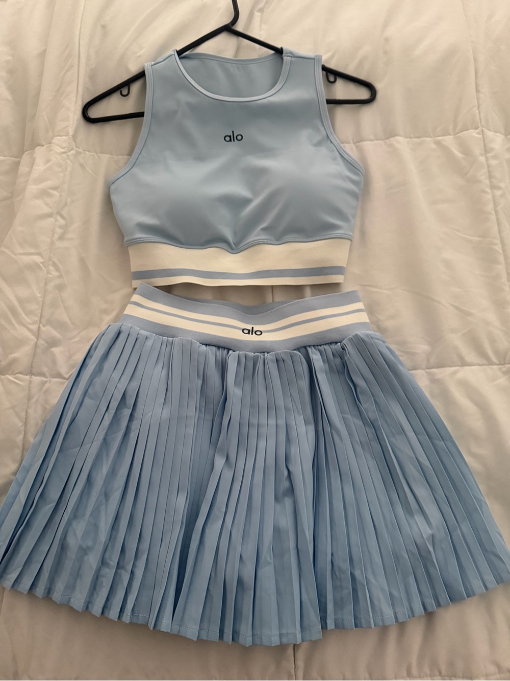 Yoga Light Blue Crop Tank & Pleated Skirt Set New